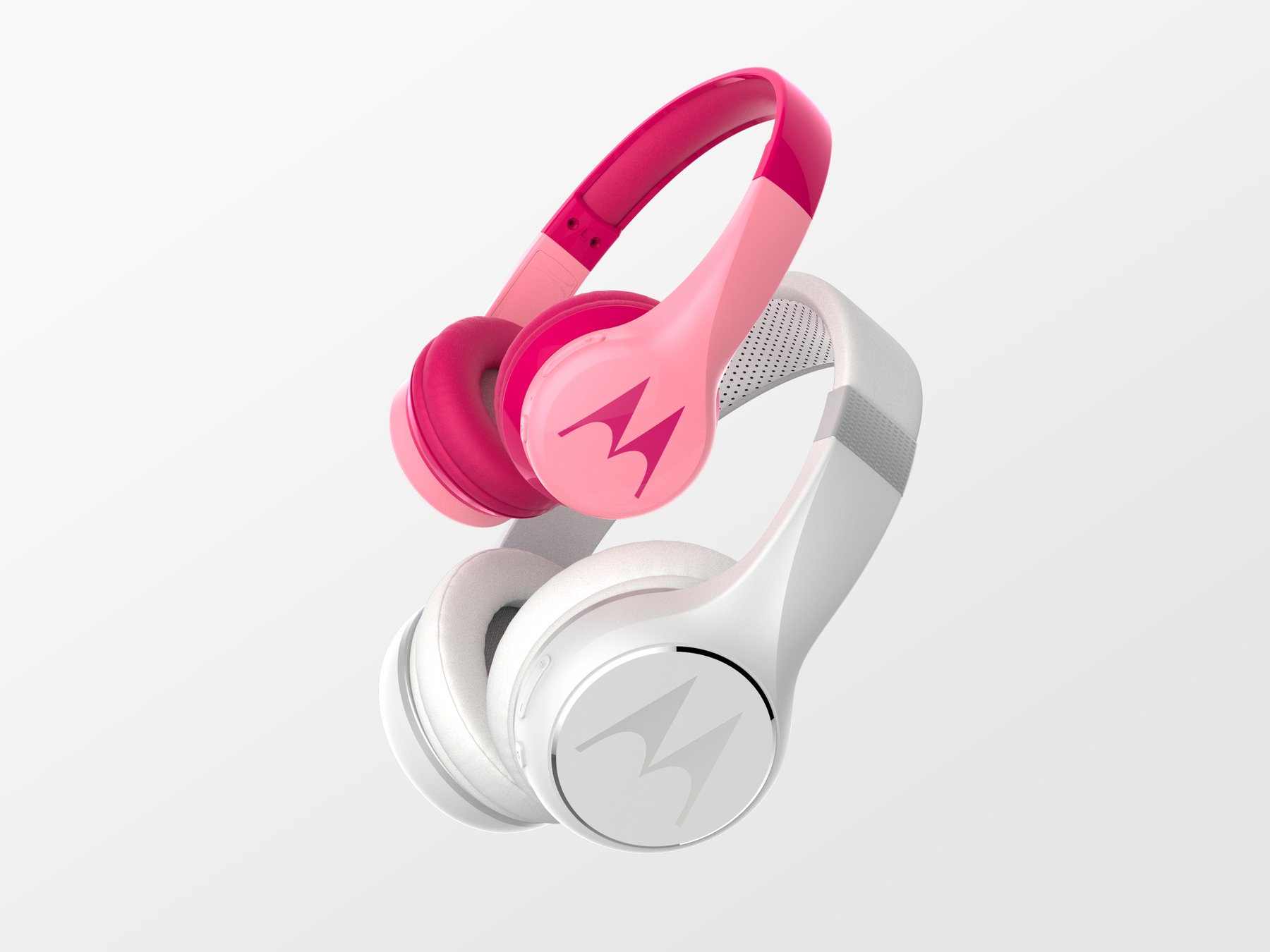 Pink and white Motorola headphones